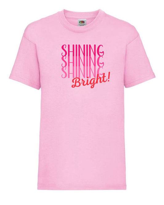 Adorable “Shining bright” girls’ t-shirts for aged 3 to 15 years in 4 cute colours