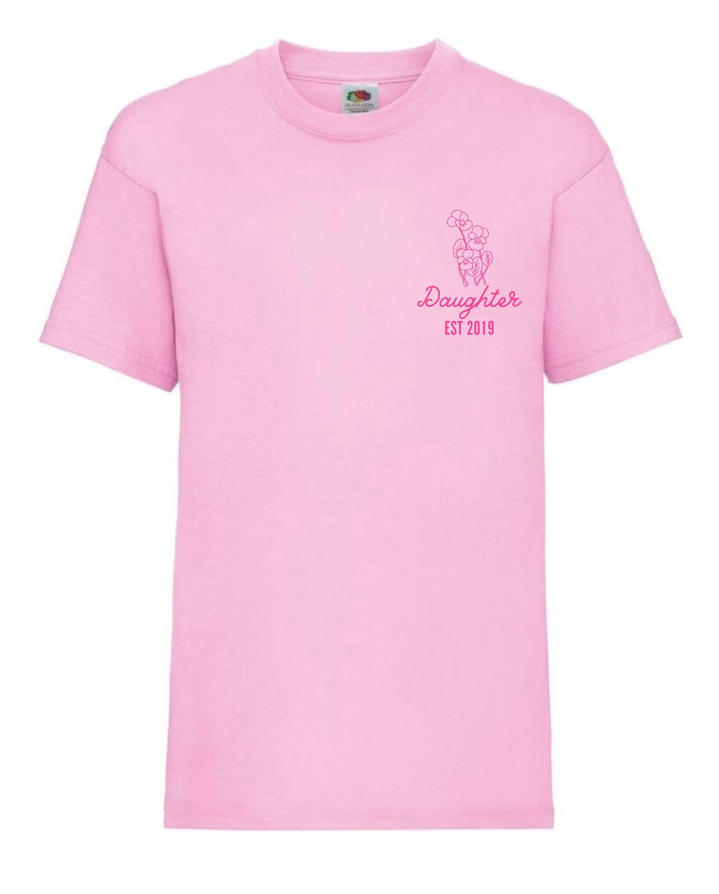 Cute daughter personalised birth month flower  t-shirt aged 3 to 15 years in 9 colours