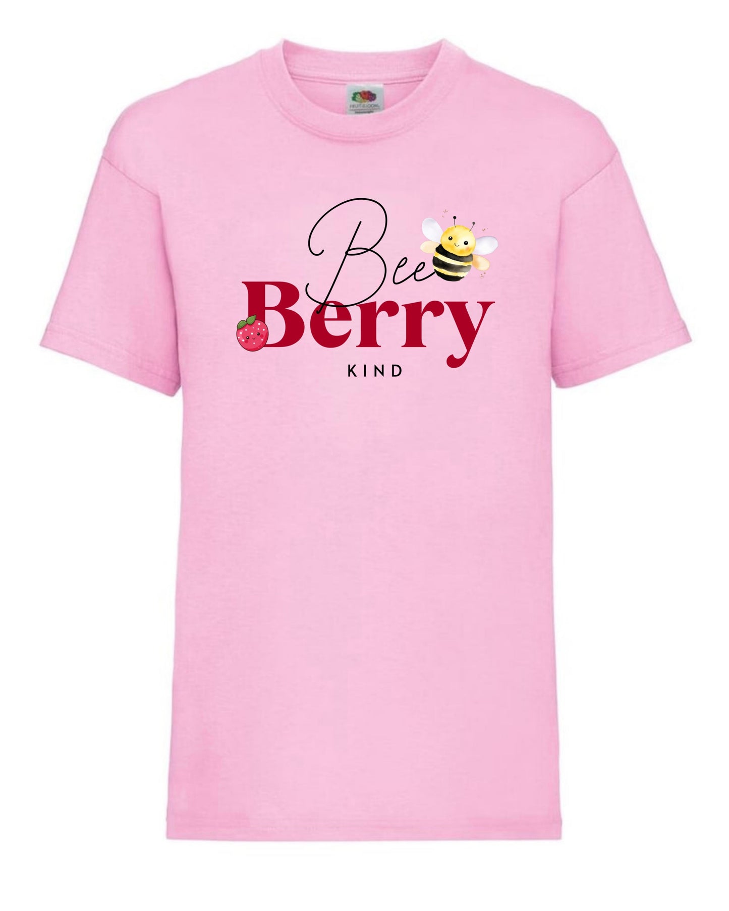 Cute “Bee Berry Kind” t-shirt for girls aged 3-15 years in 7 colours