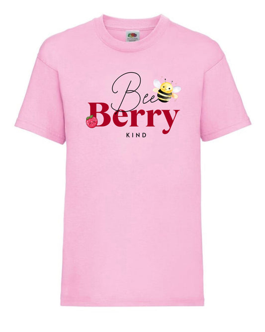 Cute “Bee Berry Kind” t-shirt for girls aged 3-15 years in 7 colours