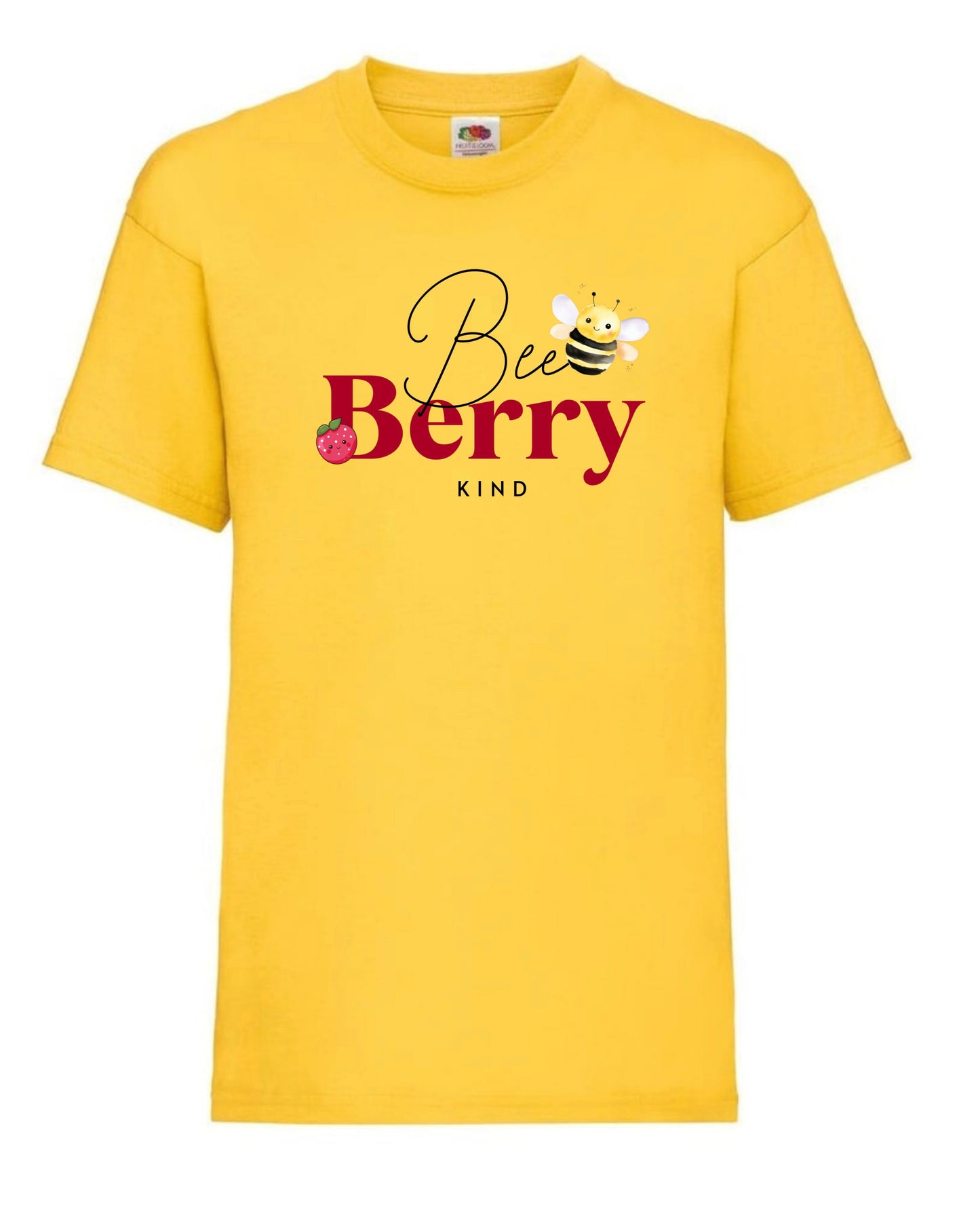 Cute “Bee Berry Kind” t-shirt for girls aged 3-15 years in 7 colours