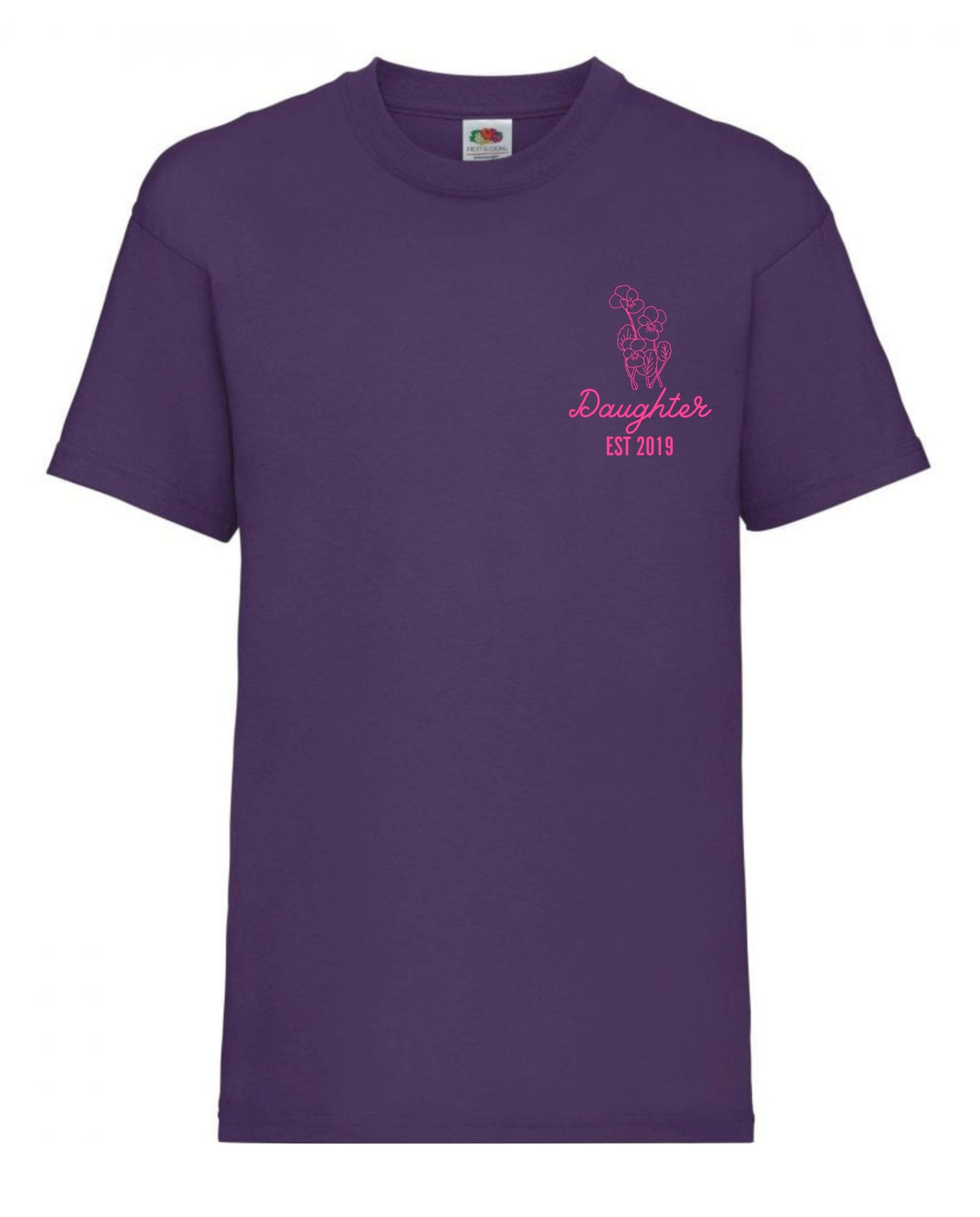 Cute daughter personalised birth month flower  t-shirt aged 3 to 15 years in 9 colours