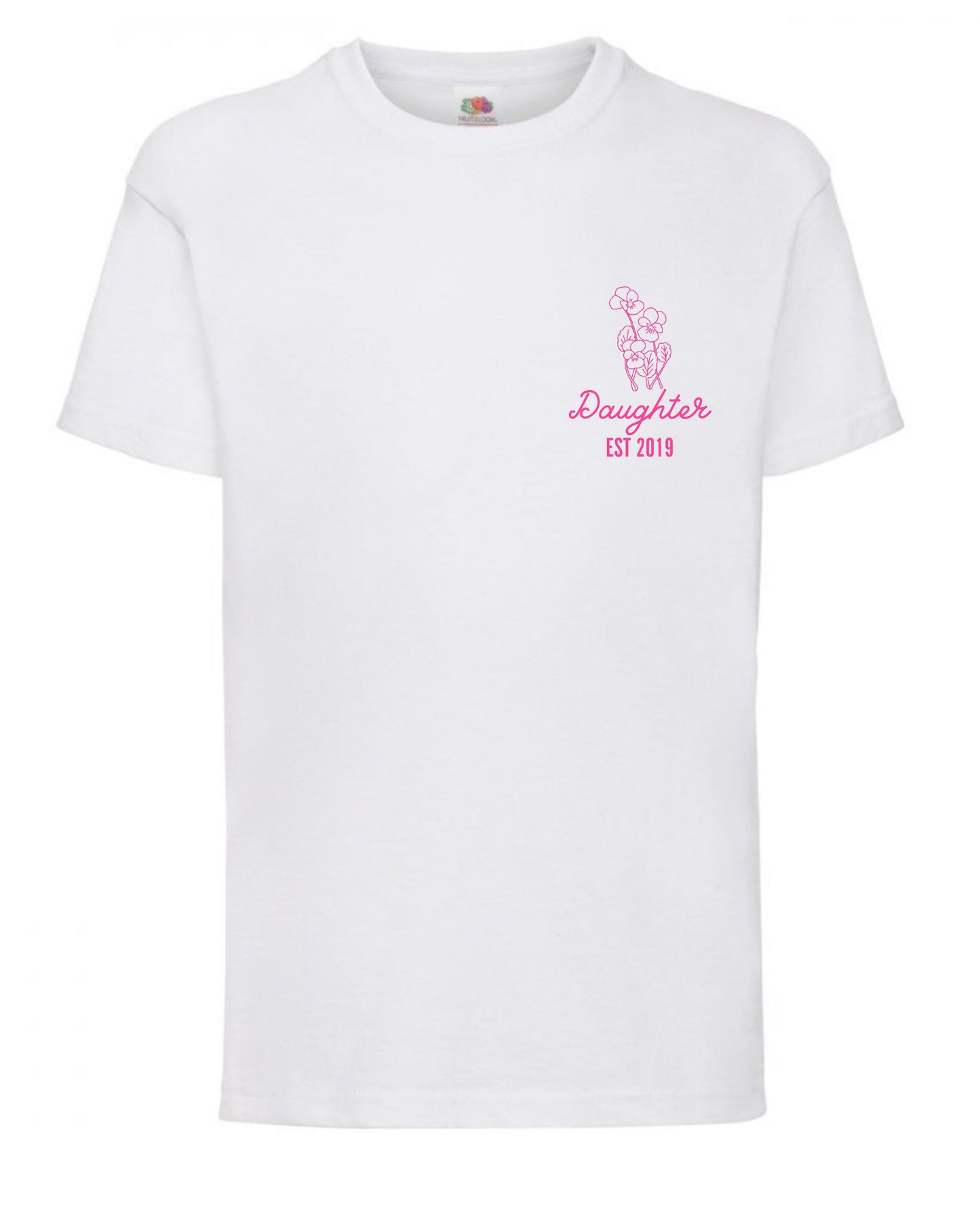 Cute daughter personalised birth month flower  t-shirt aged 3 to 15 years in 9 colours