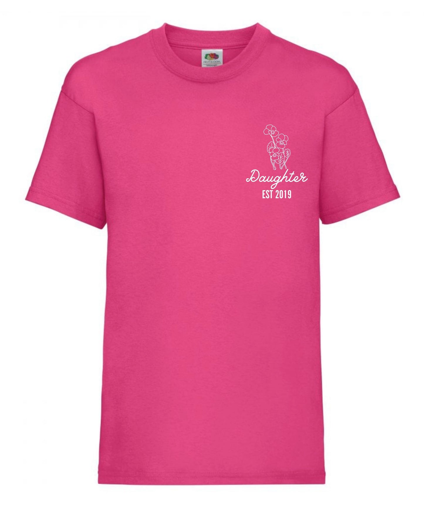 Cute daughter personalised birth month flower  t-shirt aged 3 to 15 years in 9 colours