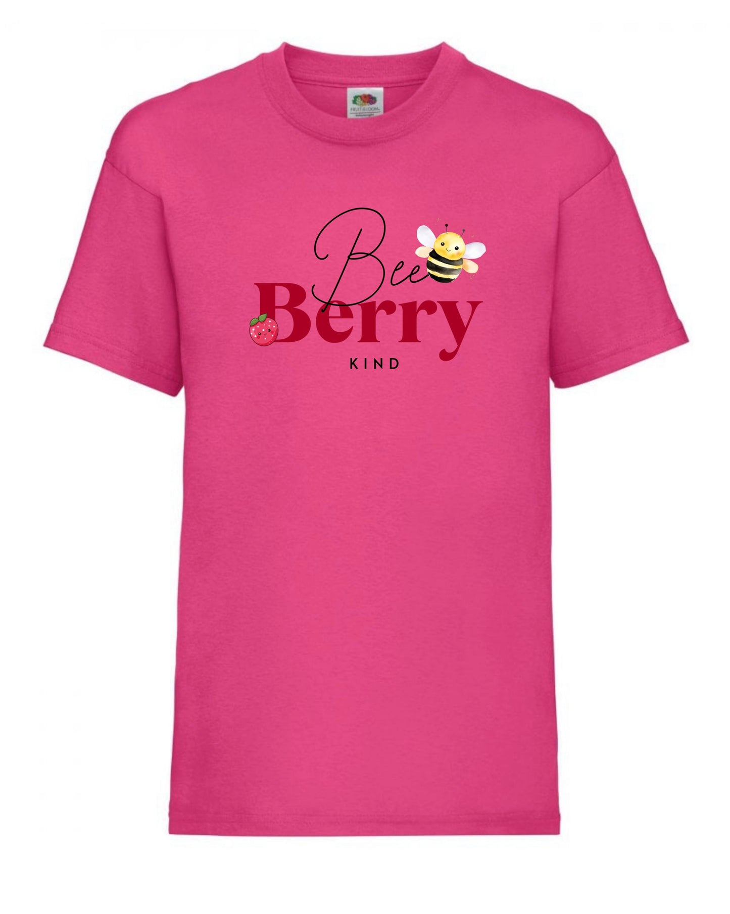 Cute “Bee Berry Kind” t-shirt for girls aged 3-15 years in 7 colours