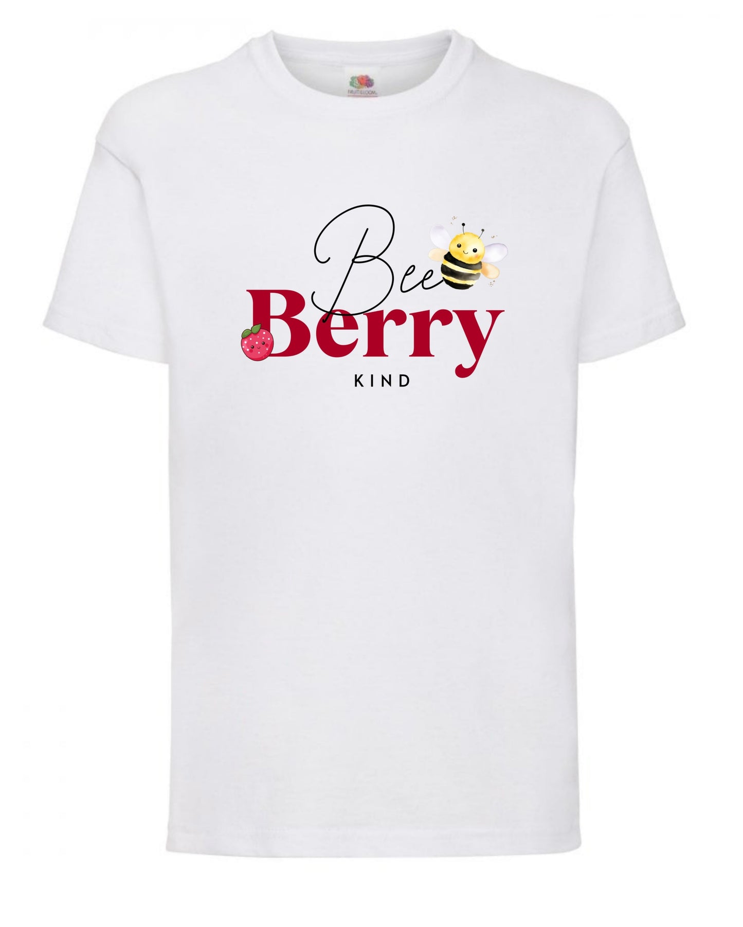 Cute “Bee Berry Kind” t-shirt for girls aged 3-15 years in 7 colours