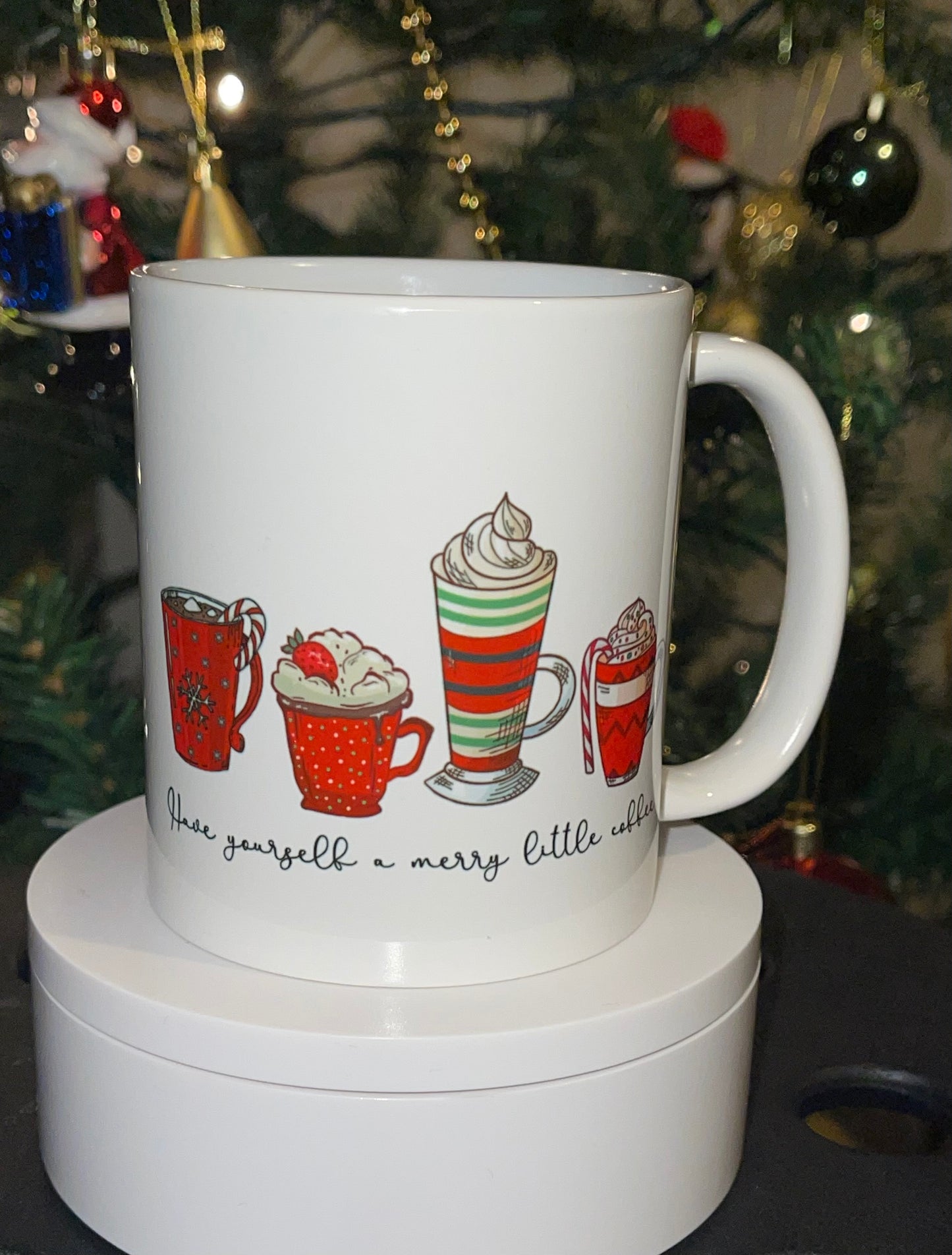 Cute ceramic Christmas mug, “Have yourself a merry little coffee” mug