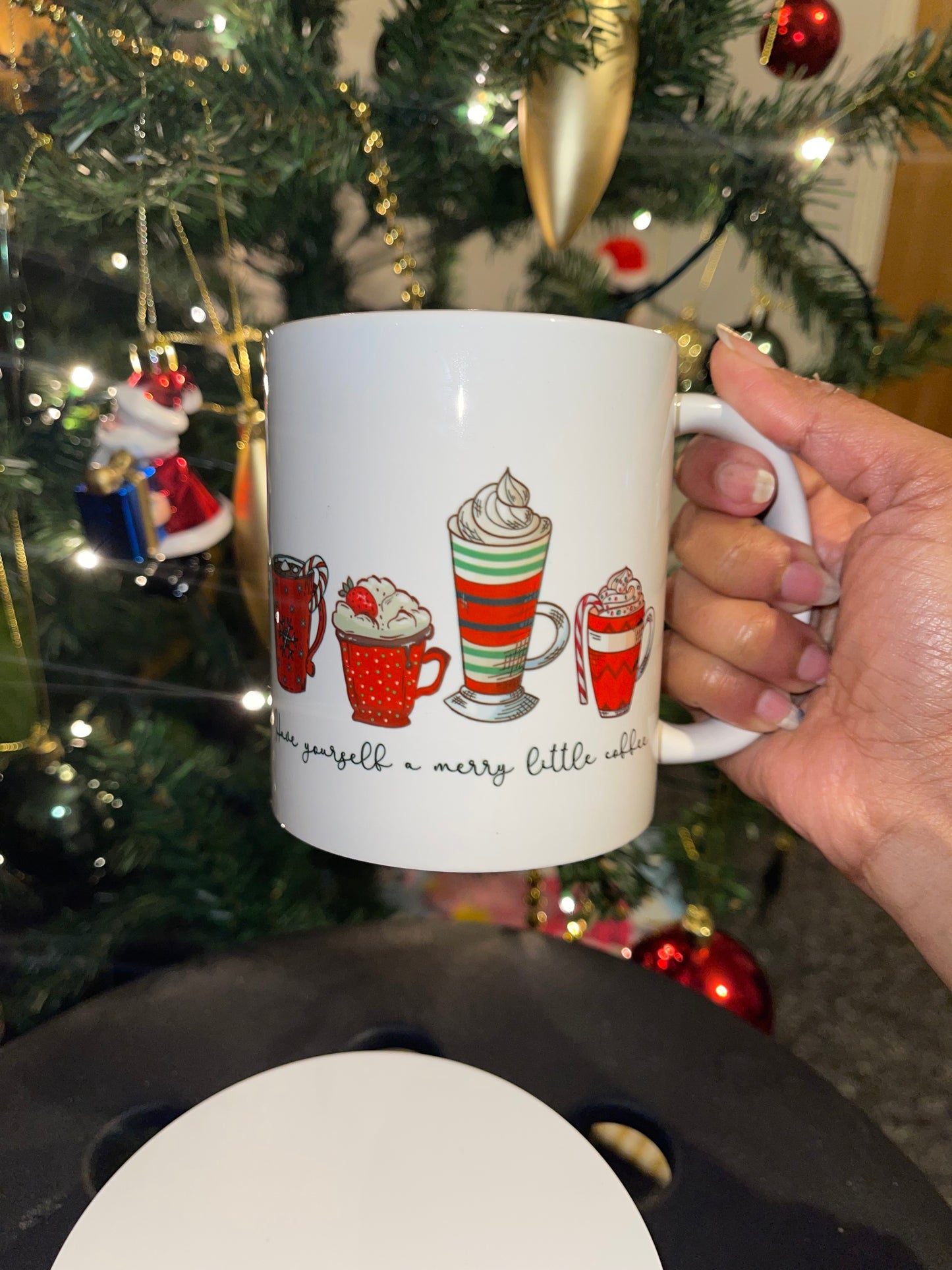 Cute ceramic Christmas mug, “Have yourself a merry little coffee” mug