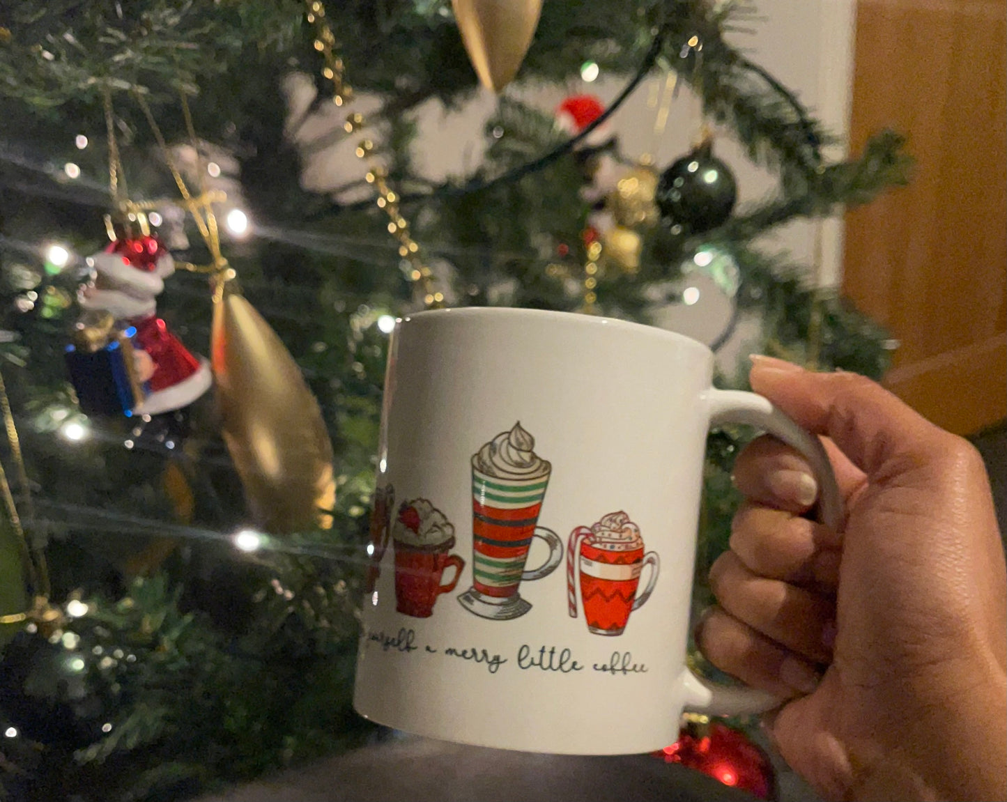 Cute ceramic Christmas mug, “Have yourself a merry little coffee” mug