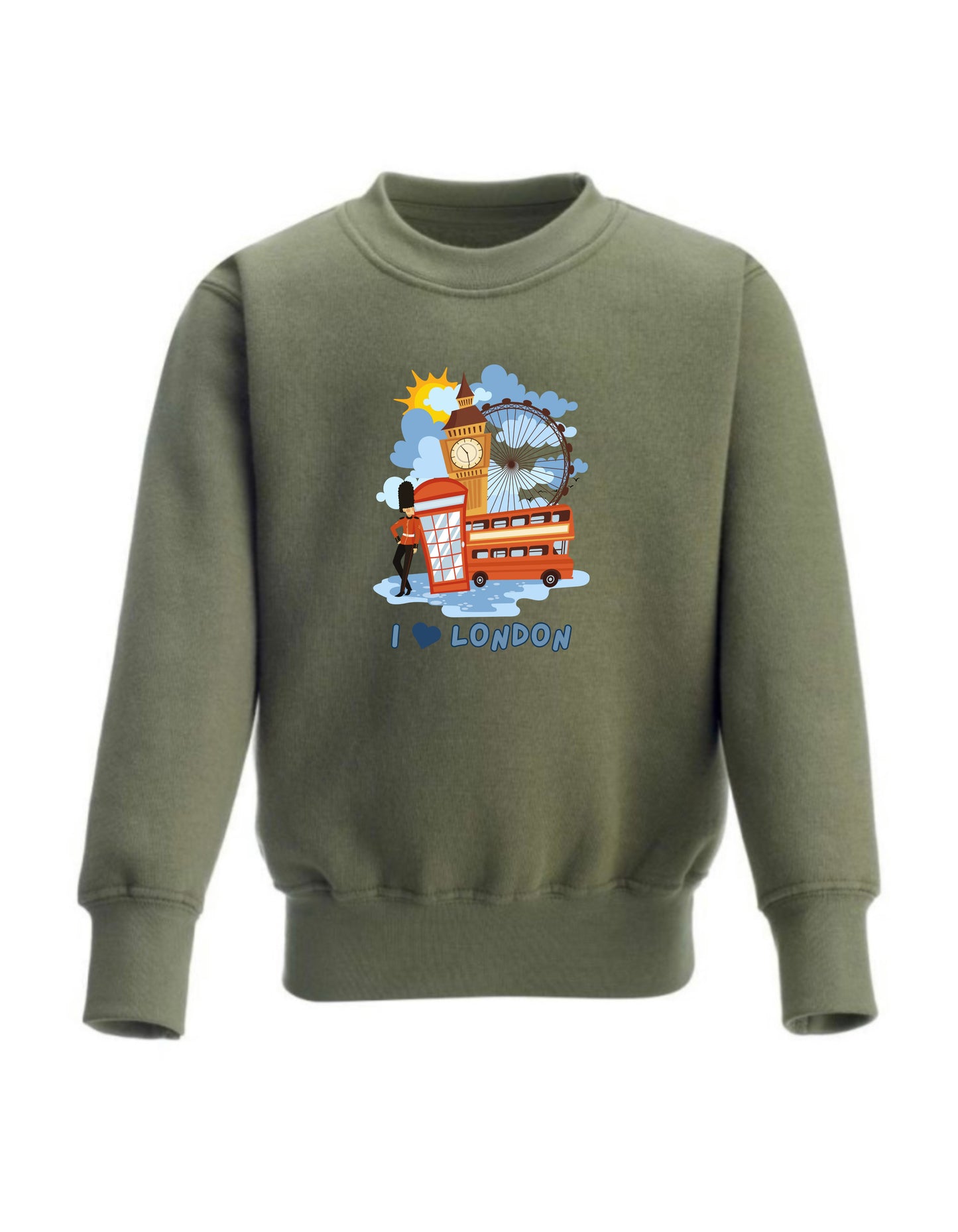 Kid’s Crew Neck Sweatshirt with printed London design, I love London