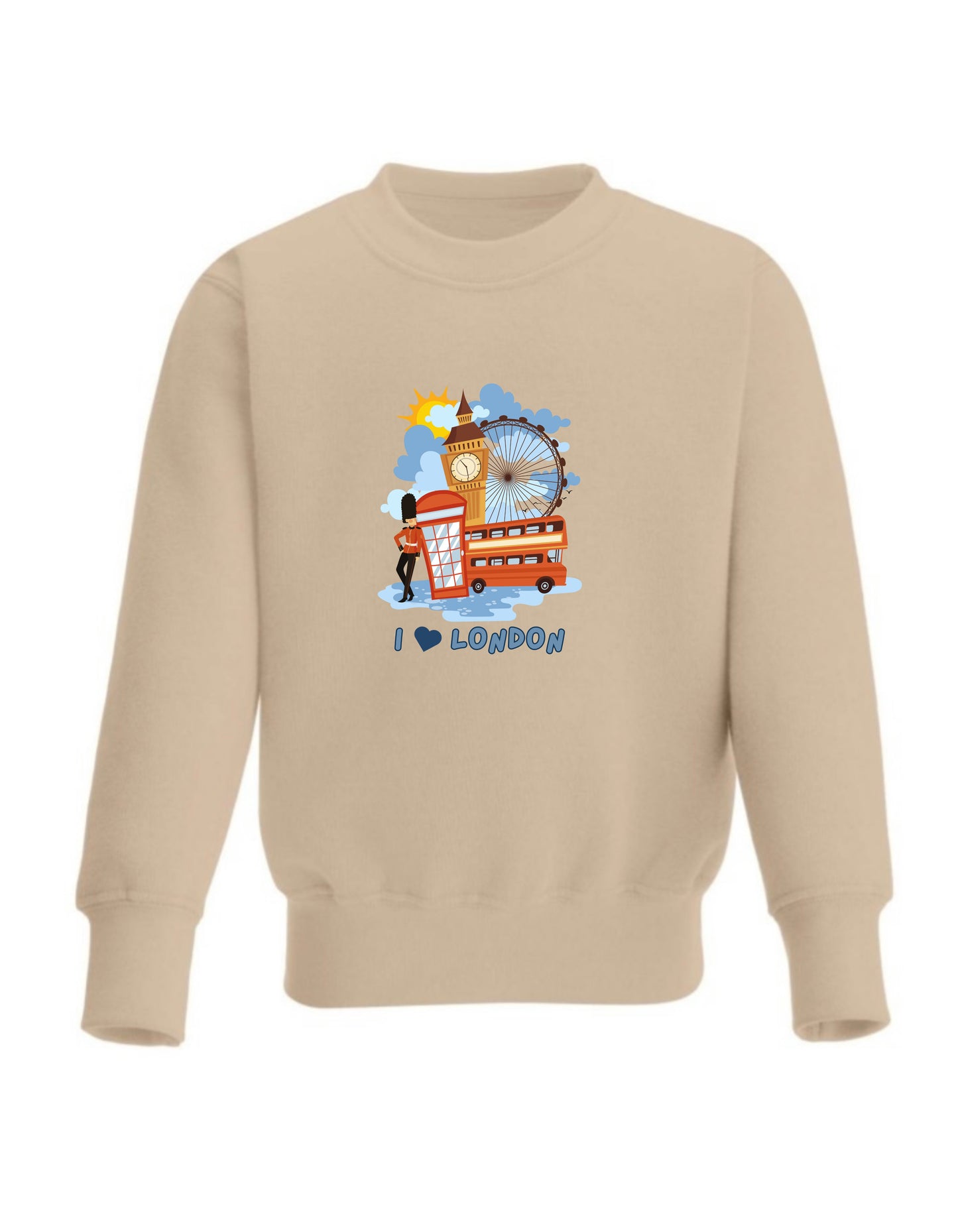 Kid’s Crew Neck Sweatshirt with printed London design, I love London