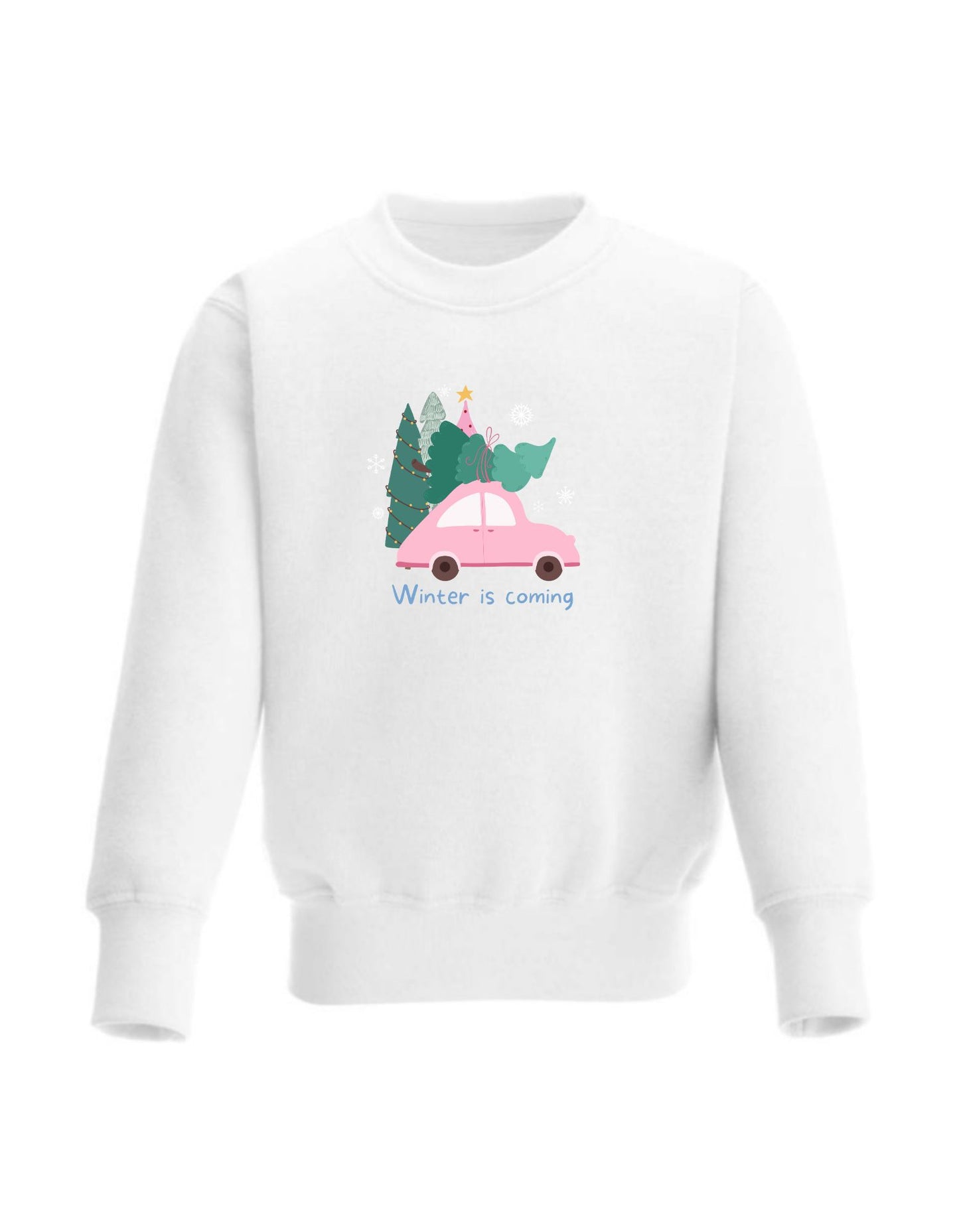 Kid’s Crew Neck Fleece Sweatshirt with cute Pink car Christmas design, winter is coming