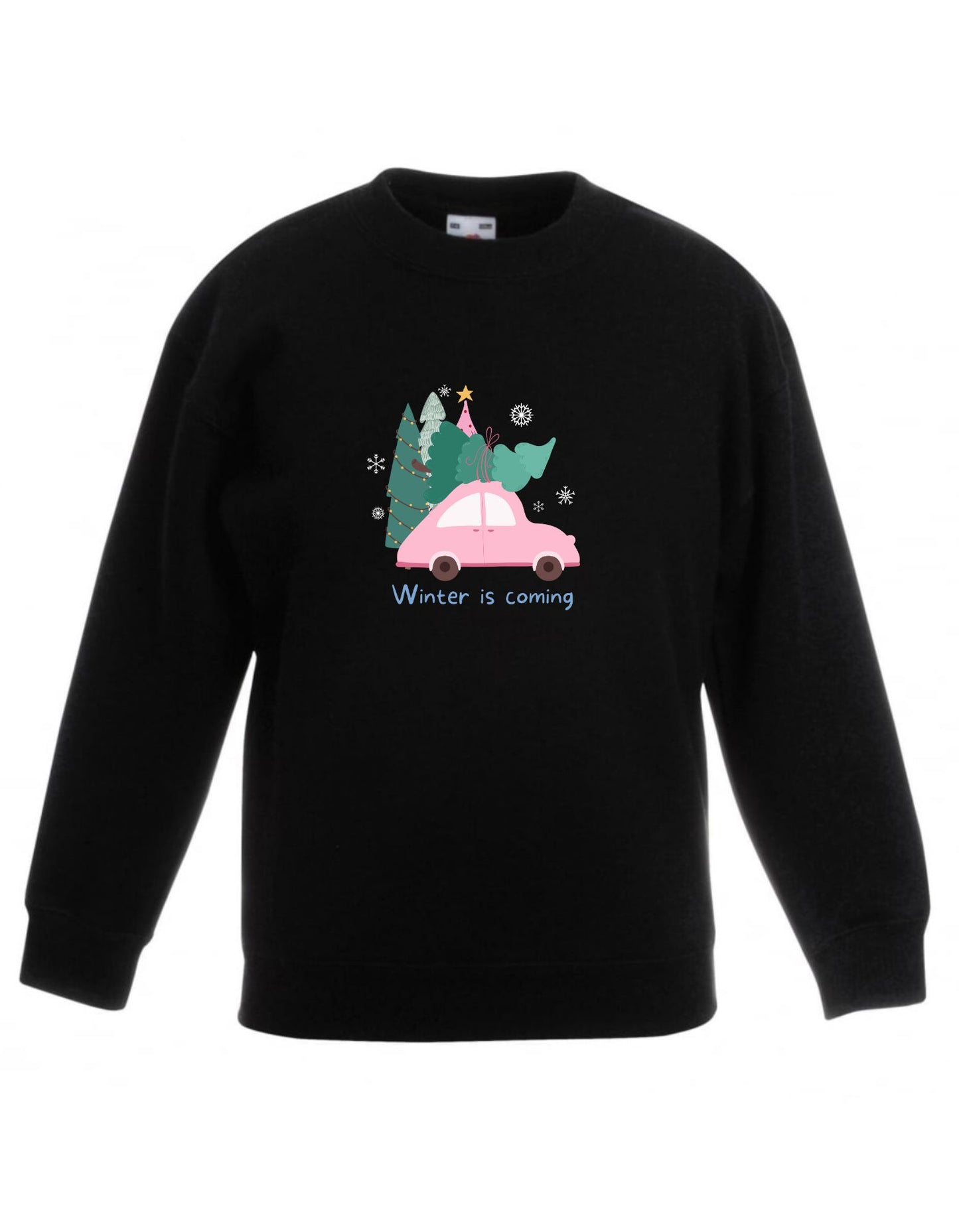 Kid’s Crew Neck Fleece Sweatshirt with cute Pink car Christmas design, winter is coming