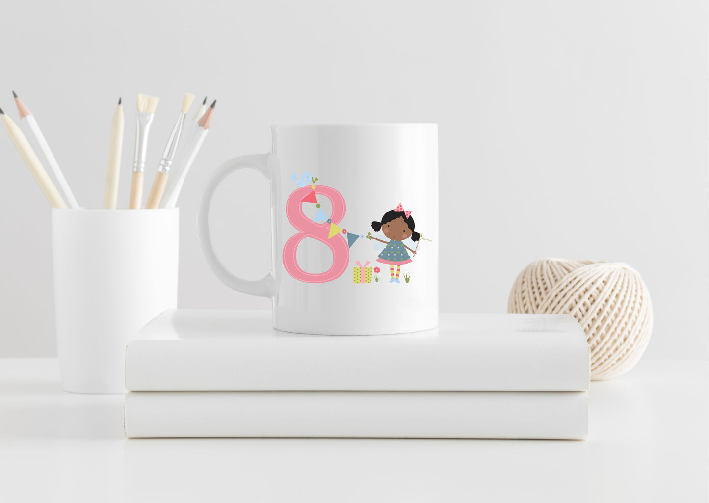 Personalised cute fairy birthday mug for girls age 3 to 10, birthday present for girls, fairy designed number mug, gift for her, special