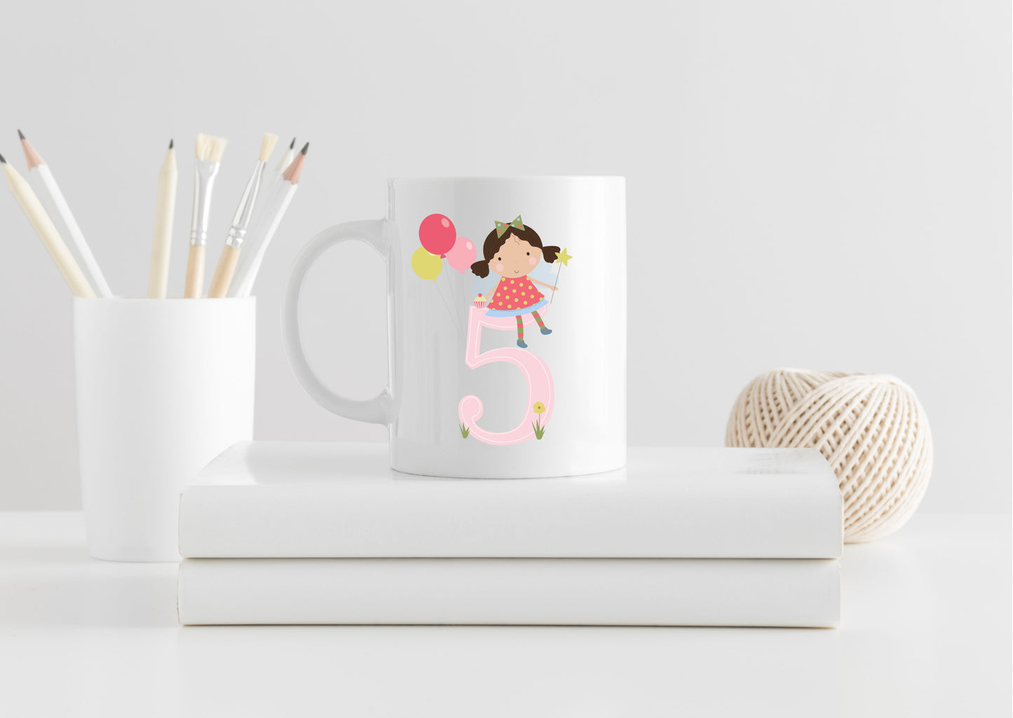 Personalised cute fairy birthday mug for girls age 3 to 10, birthday present for girls, fairy designed number mug, gift for her, special