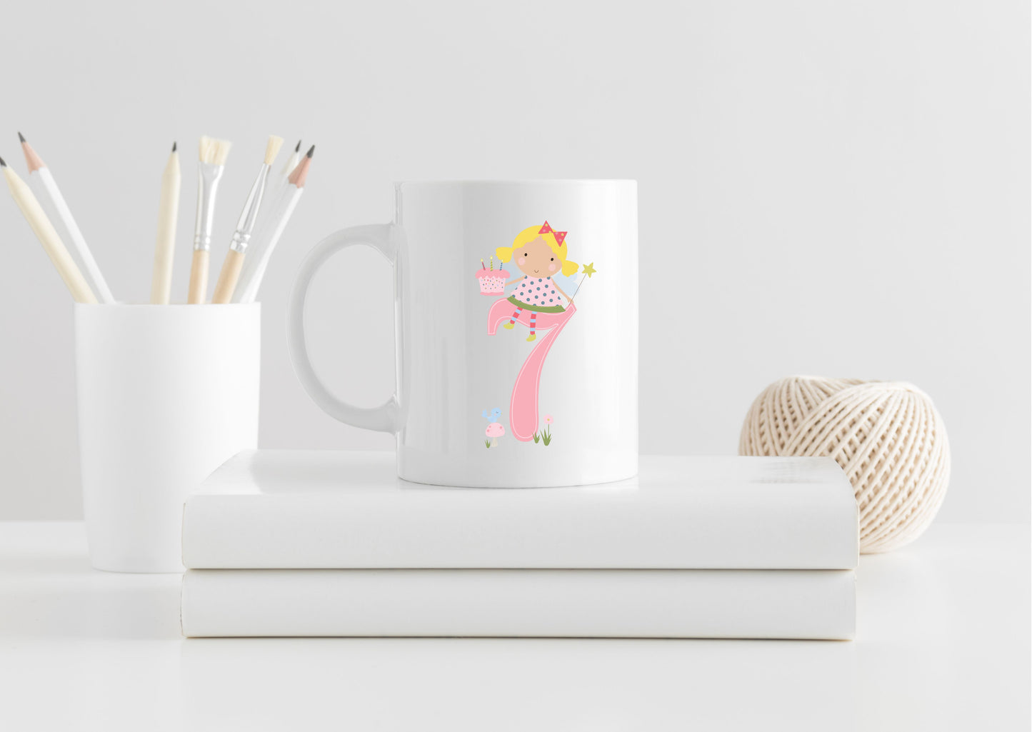 Personalised cute fairy birthday mug for girls age 3 to 10, birthday present for girls, fairy designed number mug, gift for her, special