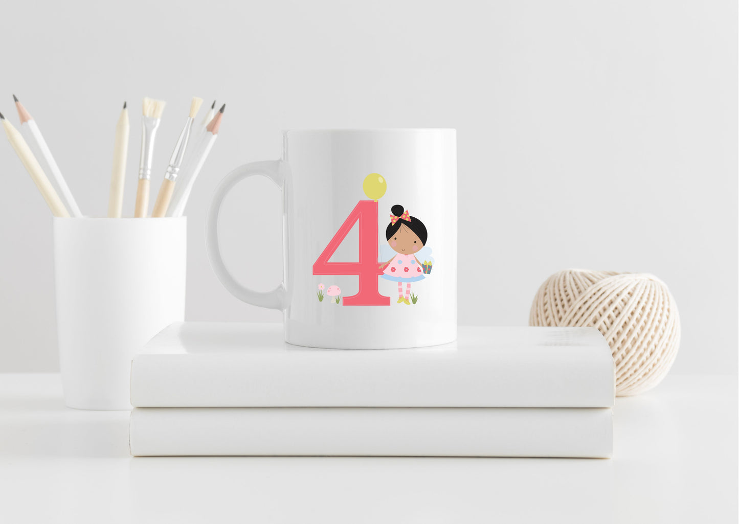 Personalised cute fairy birthday mug for girls age 3 to 10, birthday present for girls, fairy designed number mug, gift for her, special