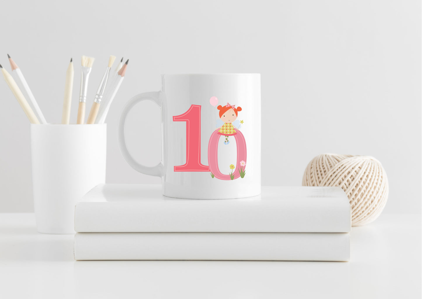 Personalised cute fairy birthday mug for girls age 3 to 10, birthday present for girls, fairy designed number mug, gift for her, special