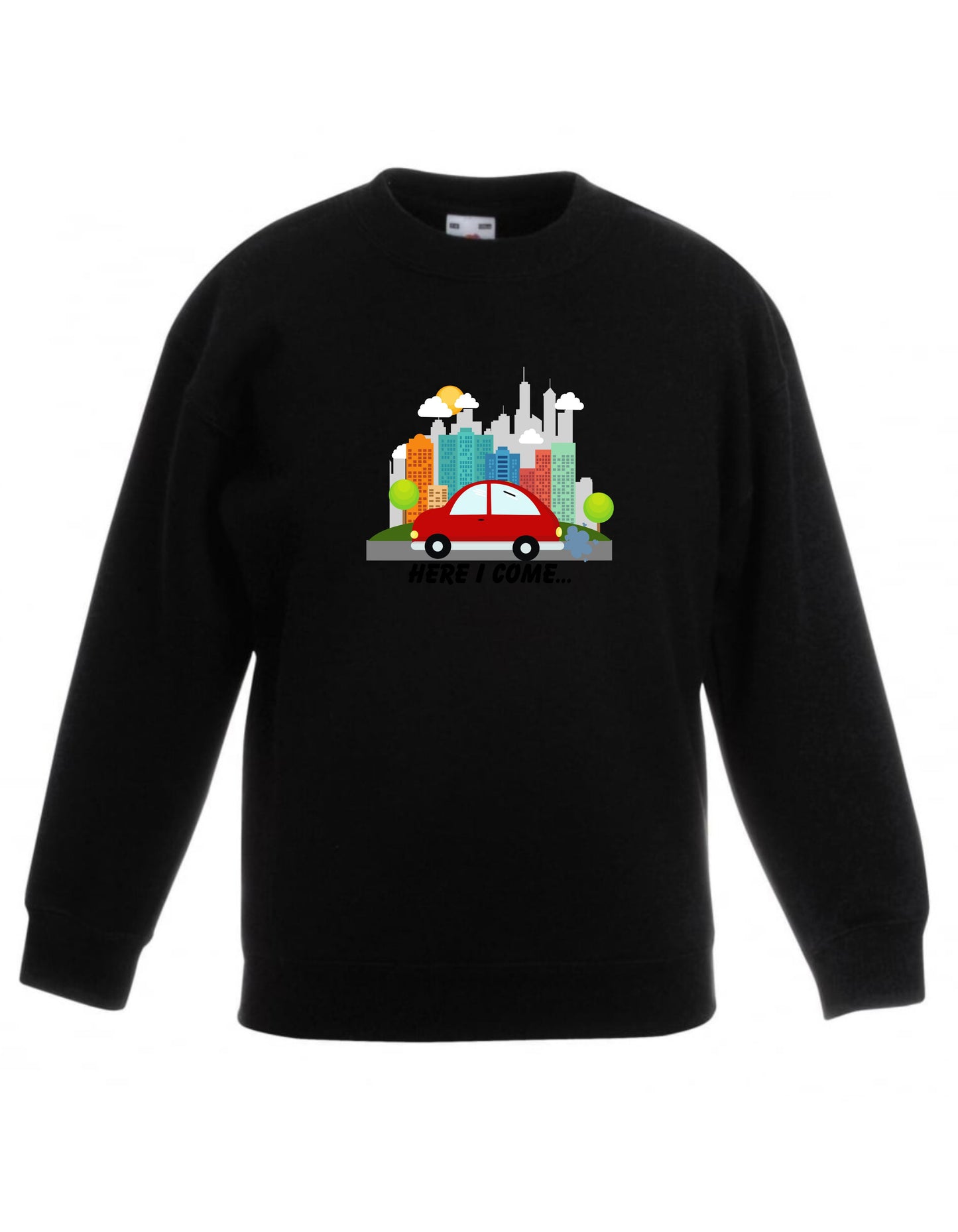 Kid’s Crew Neck Fleece cute Car designed sweatshirt, Here I come