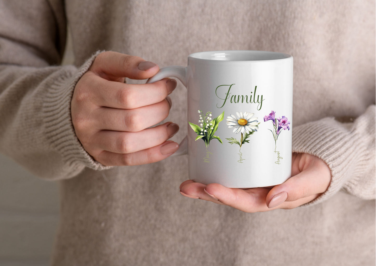 Personalised birth flowers family ceramic mug