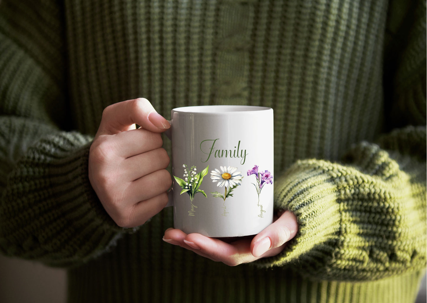 Personalised birth flowers family ceramic mug