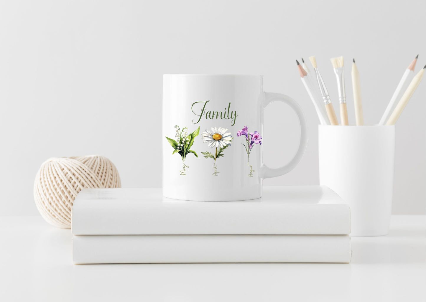 Personalised birth flowers family ceramic mug