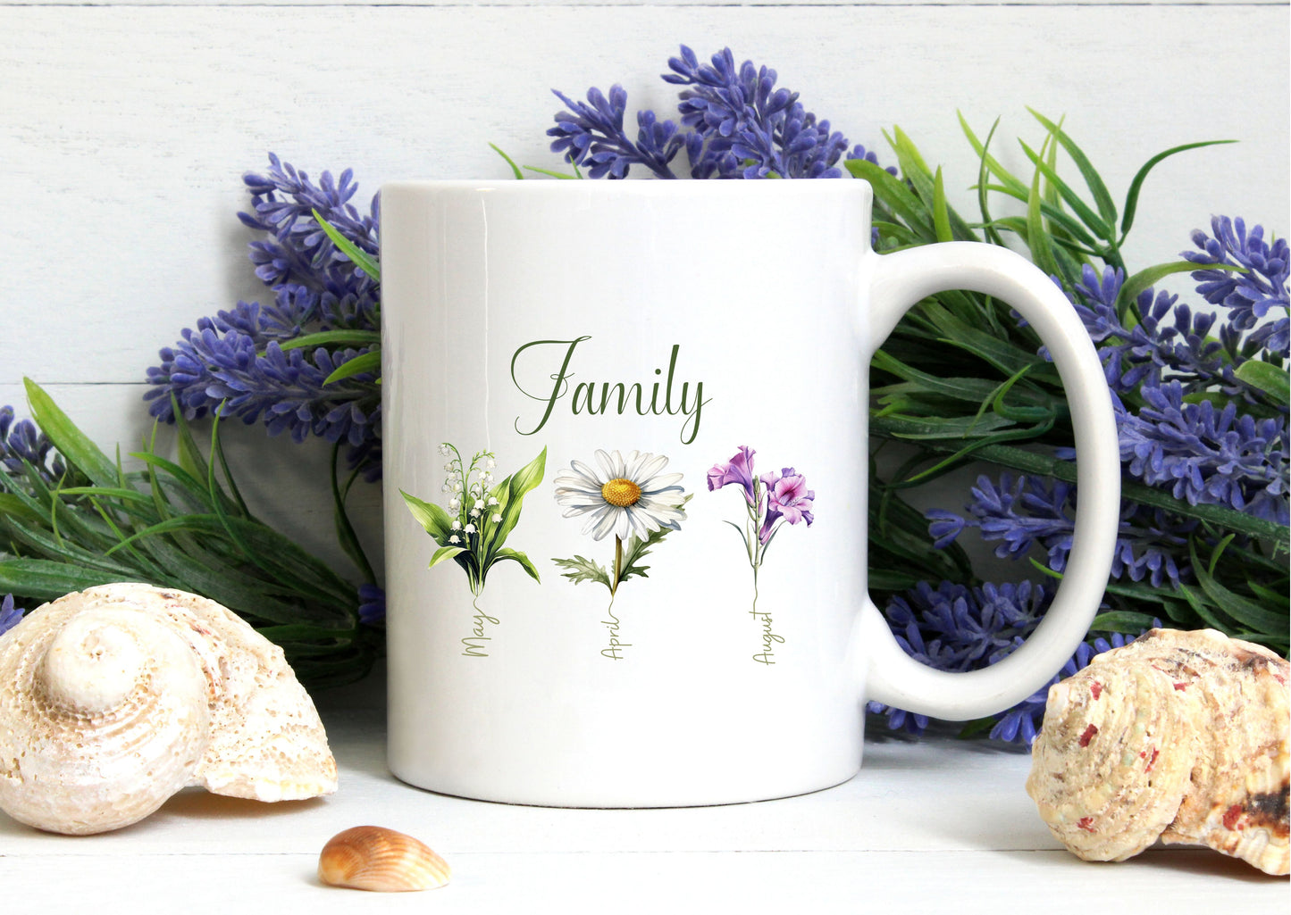 Personalised birth flowers family ceramic mug